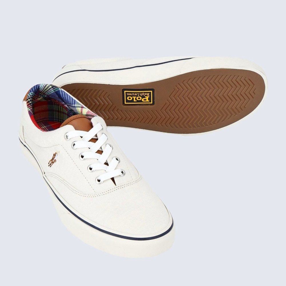 POLO RALPH LAUREN  lace up CANVAS SNEAKER KEDS off-white beige size 8